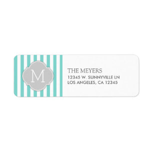 Teal Blue and White Modern Stripes with Monogram