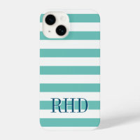 Teal blue and white nautical stripes custom name