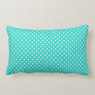 Teal Blue and White Polka Dots Pattern Lumbar Pillow