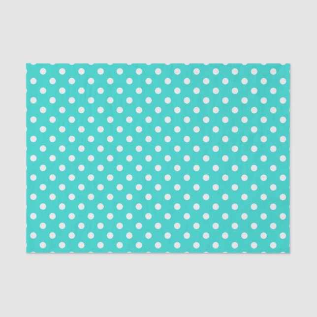 Teal Blue and White Polka Dots Pattern Tissue Paper (Front)
