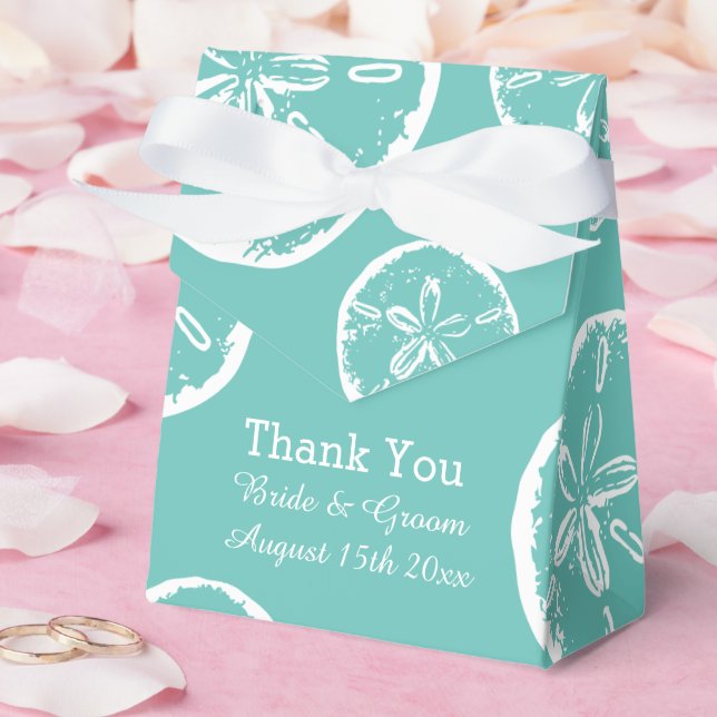 Teal blue and white sanddollar shell wedding favor box (Wedding)