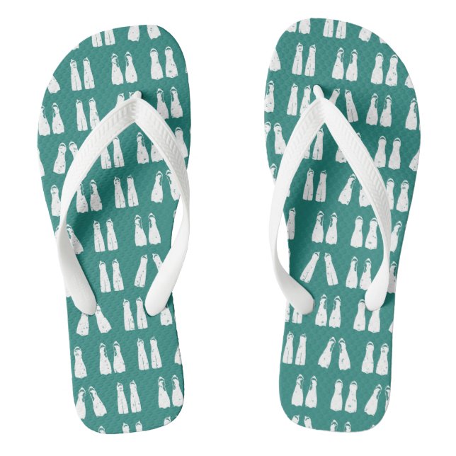 Teal Blue and White Scuba Fins Patterned Flip Flops (Footbed)