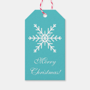 Teal Blue And White Snowflake Gift Tags