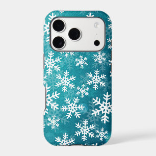 Teal Blue and White Snowflakes