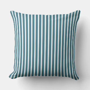 Teal Blue and White Striped Ocean Inspired Throw Pillow