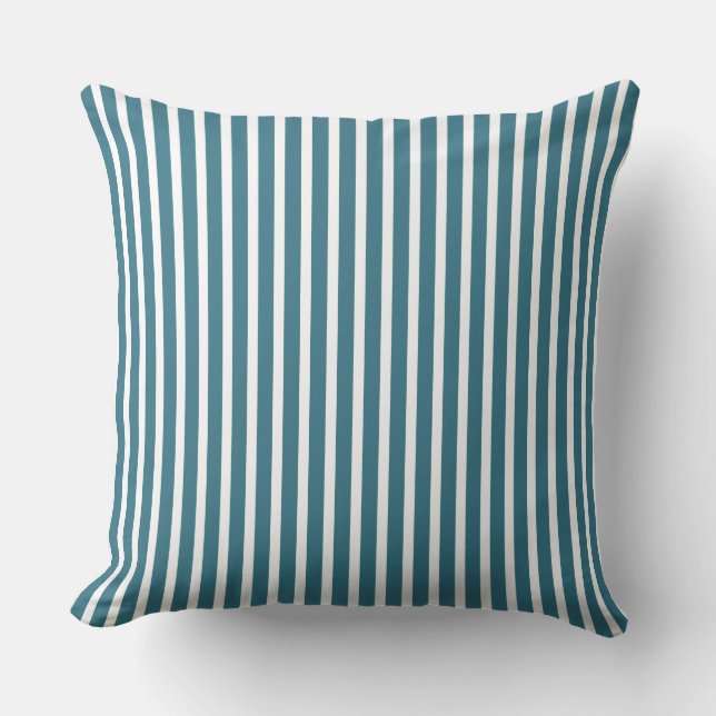 Teal Blue and White Striped Ocean Inspired  Throw Pillow (Front)