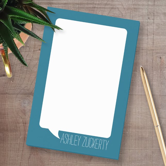 Teal Blue and White Talk Bubble Personalized Name Post-it Notes (Custom Post-it Note Pads - Add your name and other text)