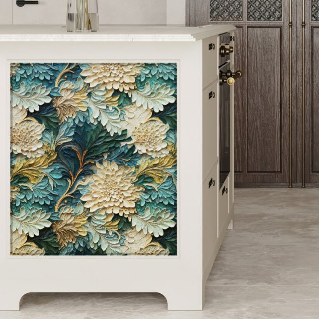 Teal Blue and White Textured Flowers Decoupage Tissue Paper (Creator Uploaded)