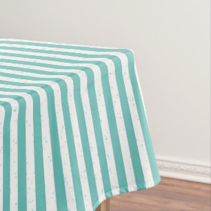 Teal Blue and White Weathered Look Striped Tablecloth