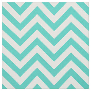 Teal Blue and White Zigzag Stripes Chevron Pattern Fabric