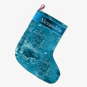 Teal Blue Aqua Glam Christmas Name Large Christmas Stocking