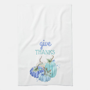 Teal Blue Aqua Taupe Pumpkin Autumn Fall Kitchen Towel