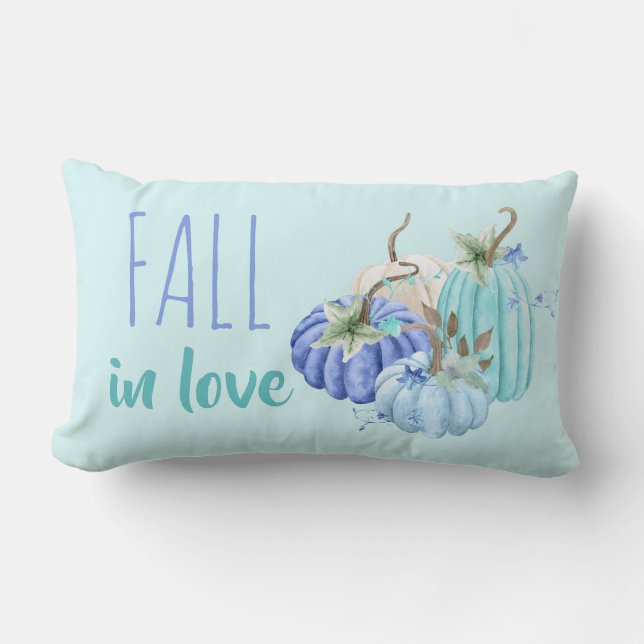 Teal Blue Aqua Taupe Pumpkin Autumn Fall Lumbar Pillow (Front)