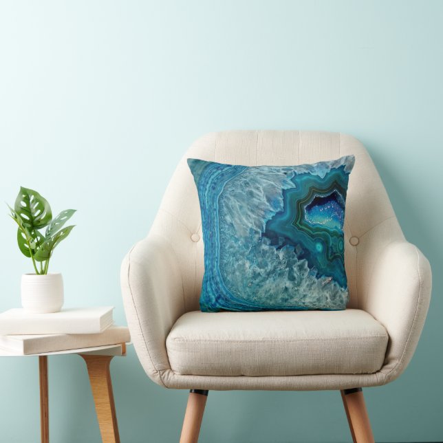 Teal Blue Aqua Turquoise Geode Crystals Pattern Throw Pillow (Chair)