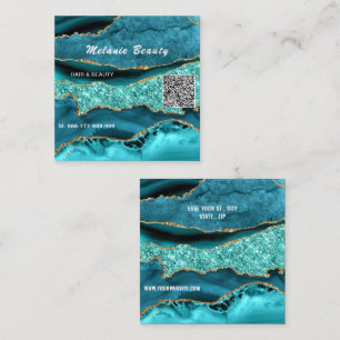 Teal Blue Aqua Turquoise QR Code Business Card