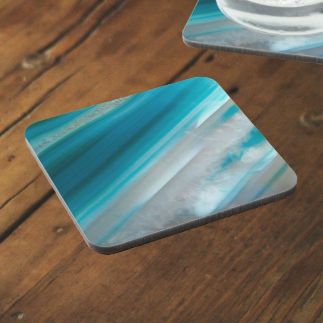 Teal Blue Banded Agate Pattern Coaster (In Situ)