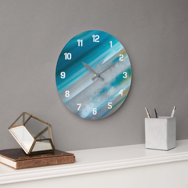 Teal Blue Banded Agate Pattern Large Clock (Office)
