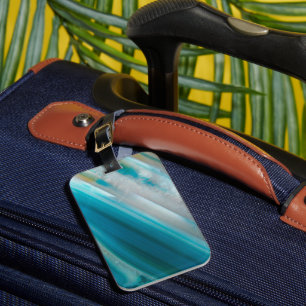 Teal Blue Banded Agate Pattern Luggage Tag