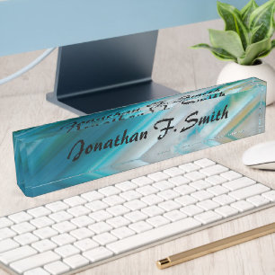 Teal Blue Banded Agate Pattern Personalized Nameplate