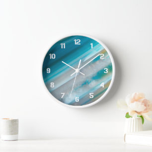 Teal Blue Banded Agate Pattern Wall Clock