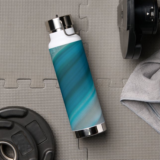 Teal Blue Banded Agate Pattern Water Bottle (Gym)