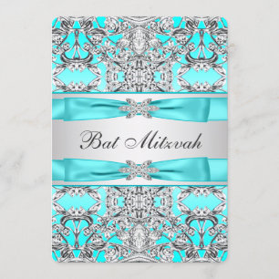 Teal Blue Bat Mitzvah Invitation