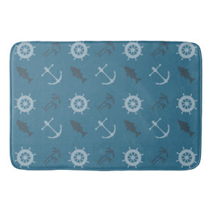 Teal Blue Beach Anchors Palm Trees Bath Mat