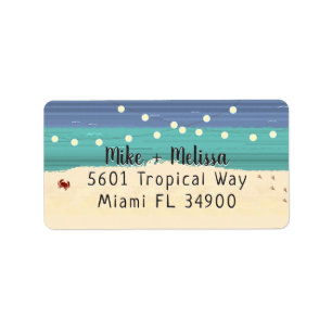 Teal & Blue Beach & String Lights Label