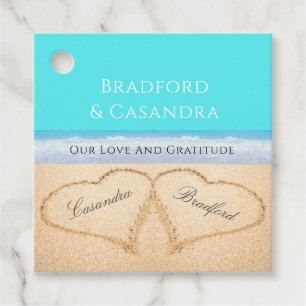 Teal Blue Beach Wedding 2 Hearts in the Sand  Napk Favour Tags