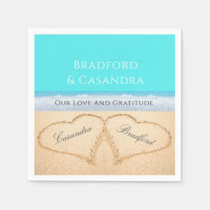 Teal Blue Beach Wedding 2 Hearts in the Sand  Napkin
