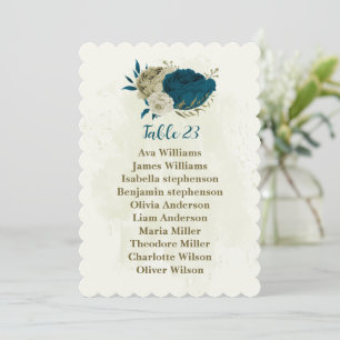 teal blue beige botanical seating chart card