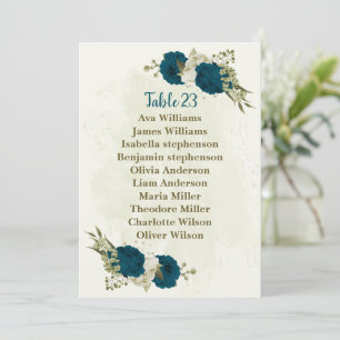 teal blue beige botanical seating chart card