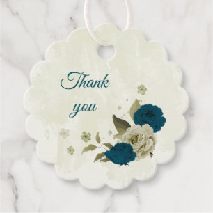 teal blue beige floral botanical wedding favour tags