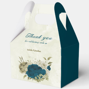 teal blue beige floral wedding  favor box