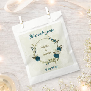 teal blue beige floral wedding  favour bag