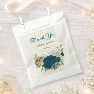 teal blue beige floral wedding favour bag