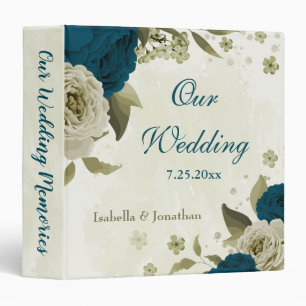 teal blue beige floral wedding photo album binder