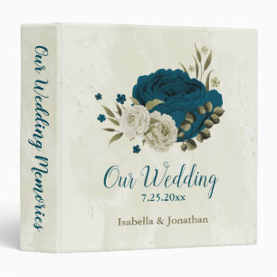 teal blue beige floral wedding photo album binder