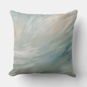 Teal Blue Beige Sage Green Abstract Throw Pillow