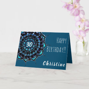 Teal Blue Birthday Custom Name Mandala Design Card