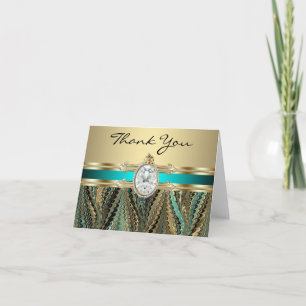 Teal Blue Black and Gold Thank You Cards