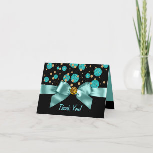 Teal Blue Black Gold Thank You Card