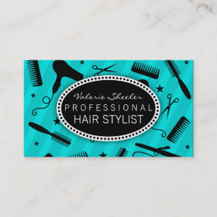 Teal Blue & Black Hair Salon Tools Business Card
