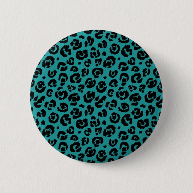 Teal Blue Black Leopard Print 2 Inch Round Button (Front)