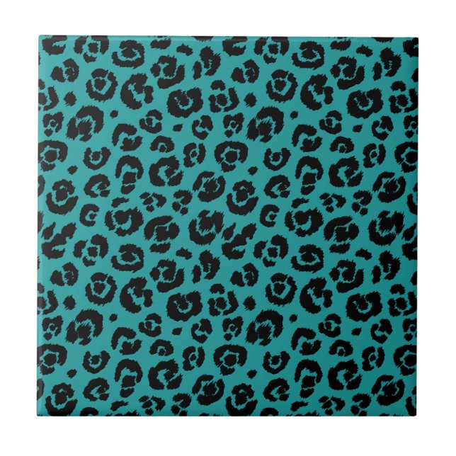 Teal Blue Black Leopard Print Tile (Front)