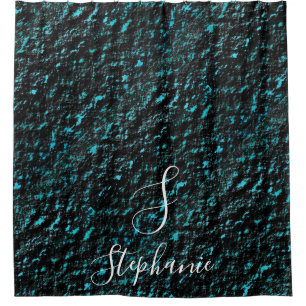 Teal Blue Black Patterns Modern Monogram Initials