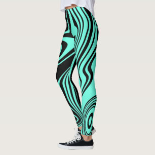 Teal Blue Black Striped Leggings - Choose Colour