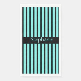 Teal Blue Black Stripes Baby Shower Custom Name Napkin