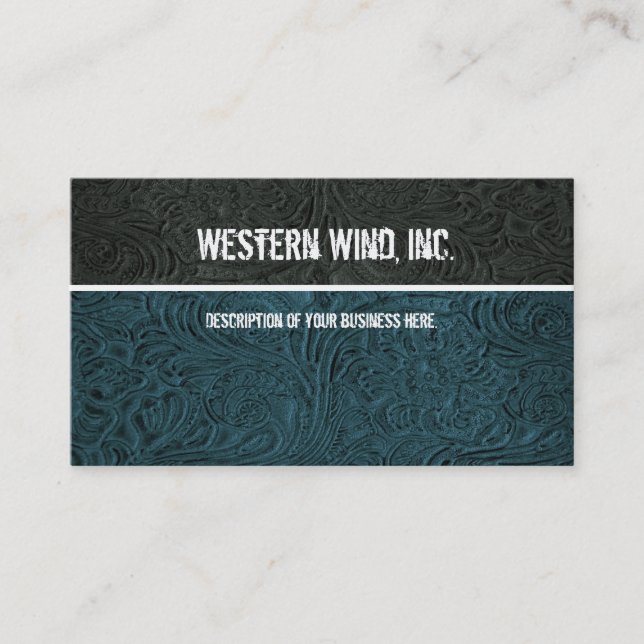 Teal Blue, Black Tooled Leather Business Card (Front)
