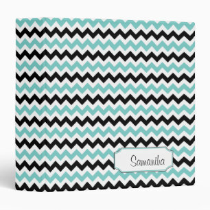 Teal Blue Black White Chevron Pattern Binder